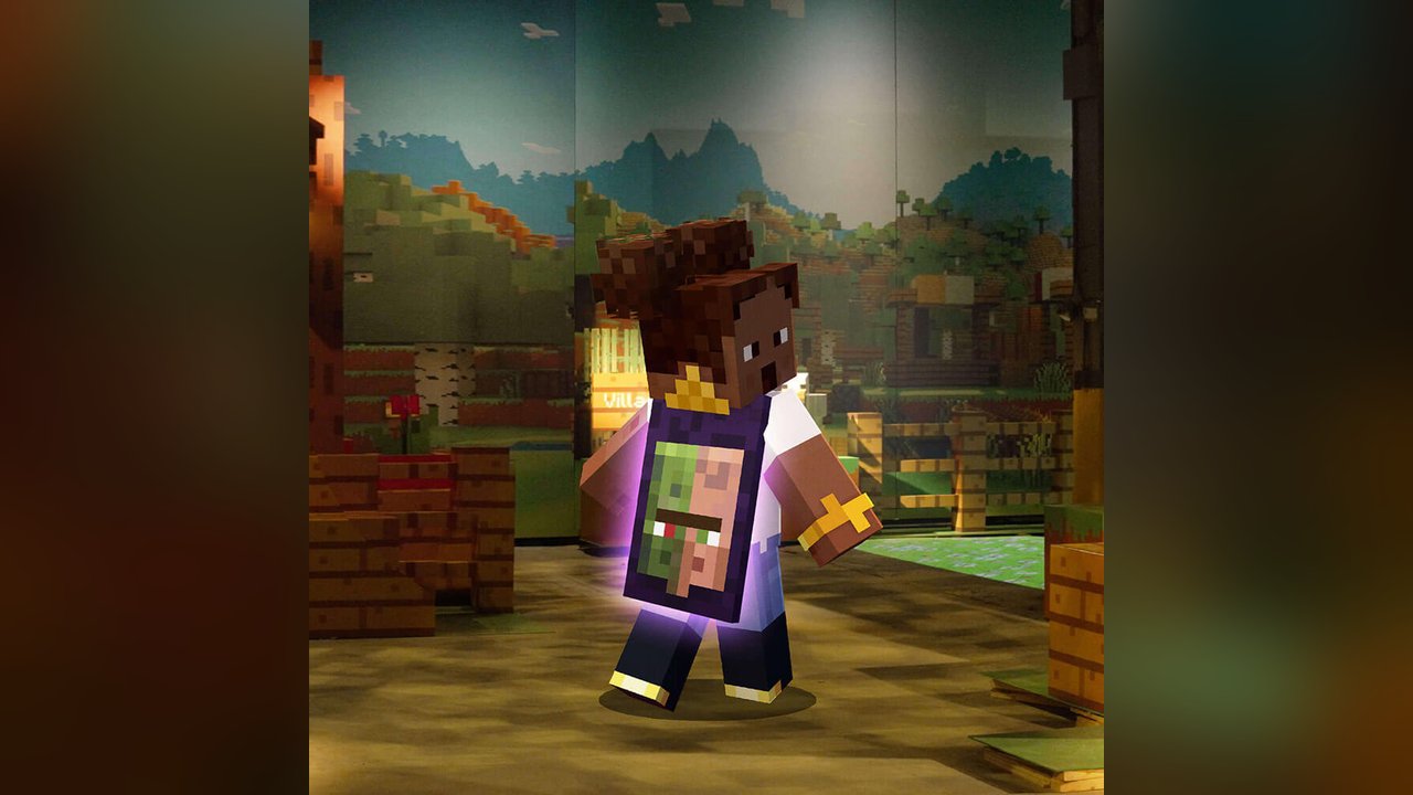 The Minecraft Experience Cape shown inside the Villager Rescue venue