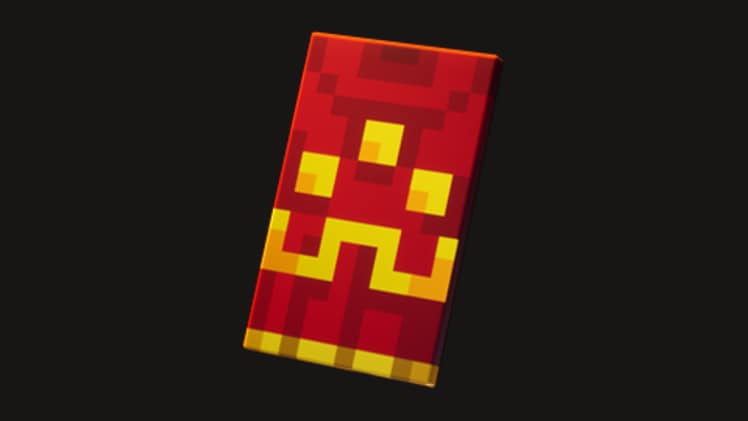 Official render of the Hero Cape from Minecraft Dungeons II - crimson with gold motifs