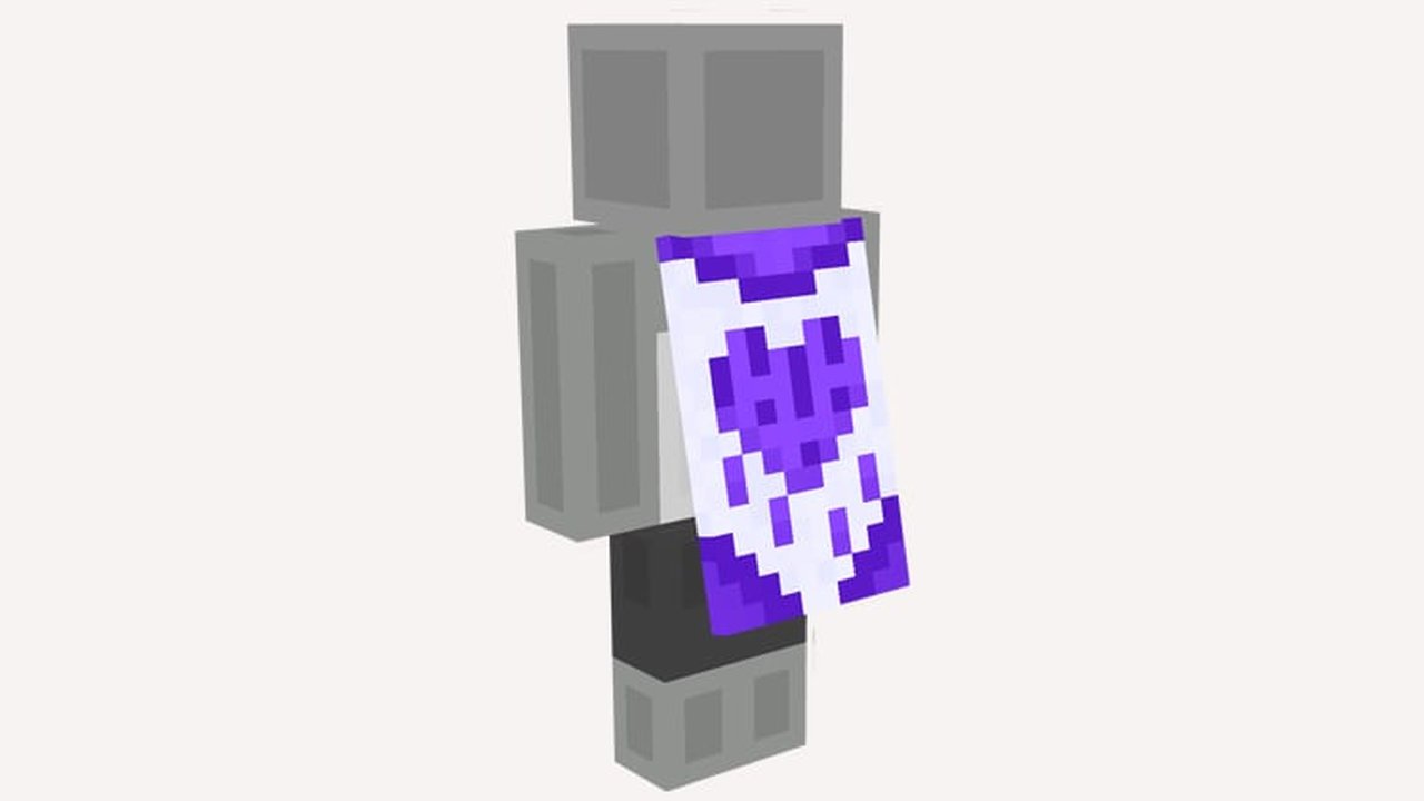 Official render of the Purple Heart Cape from Minecraft's 15th anniversary Twitch campaign (2024)